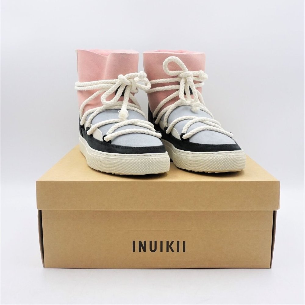 INUIKII Patchwork Winter Ankle Boots in Black and White - FCM62